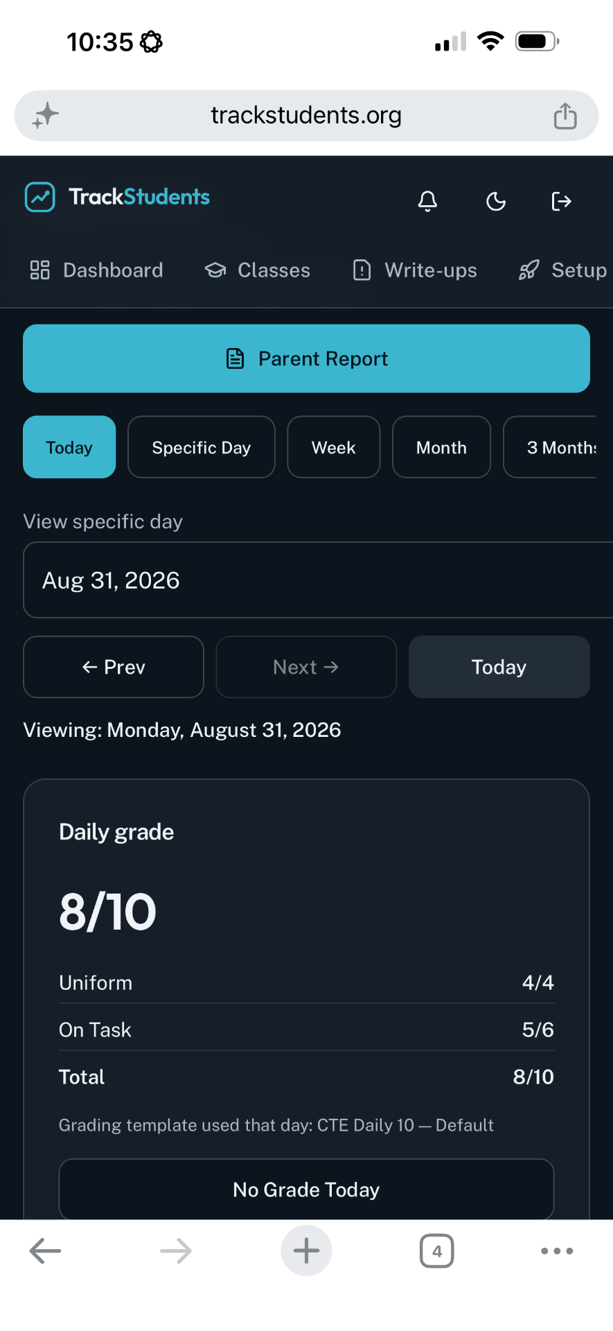 Demo daily grade report