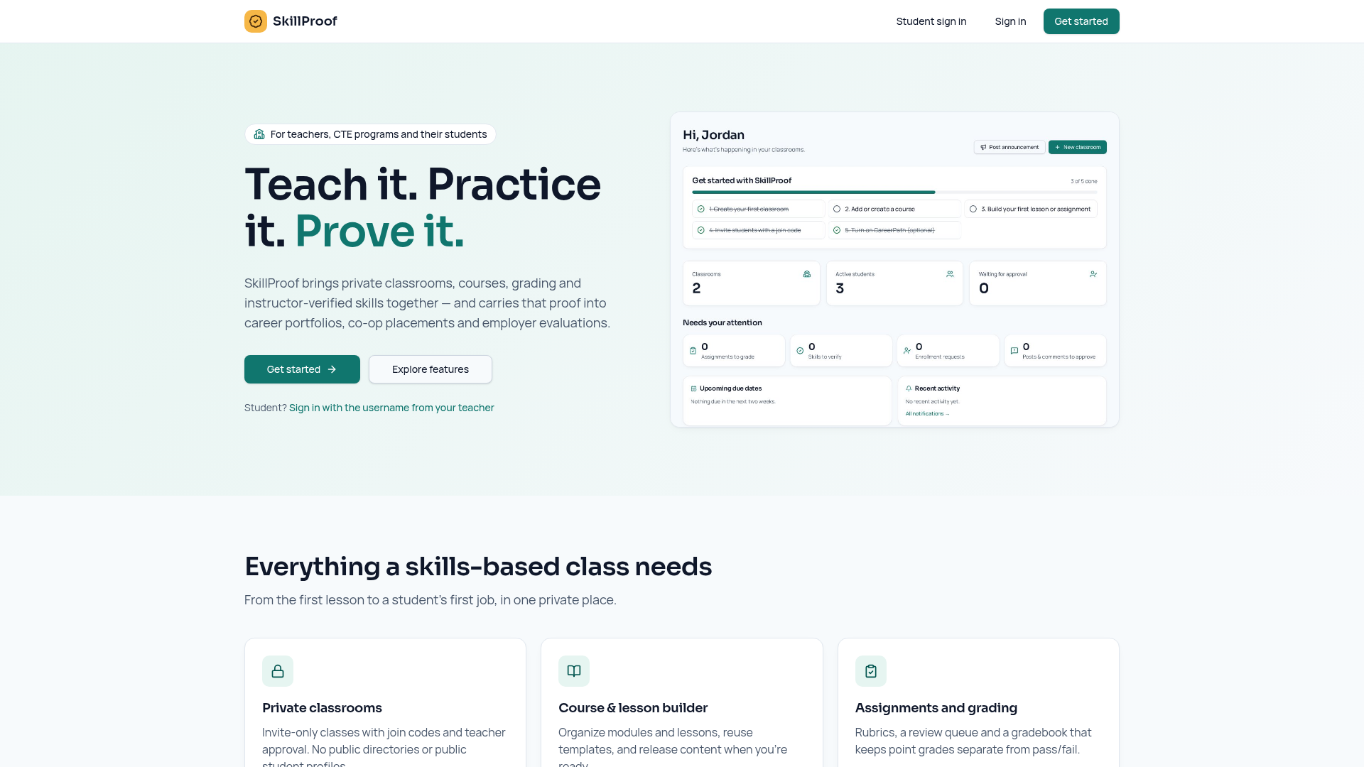 SkillProof public website homepage