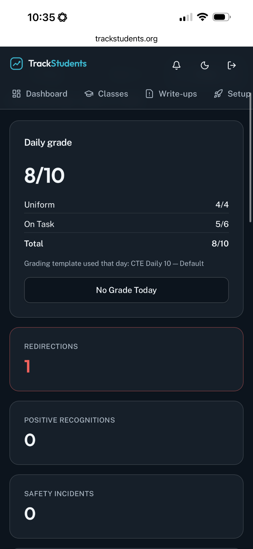 Demo daily grade breakdown with redirections