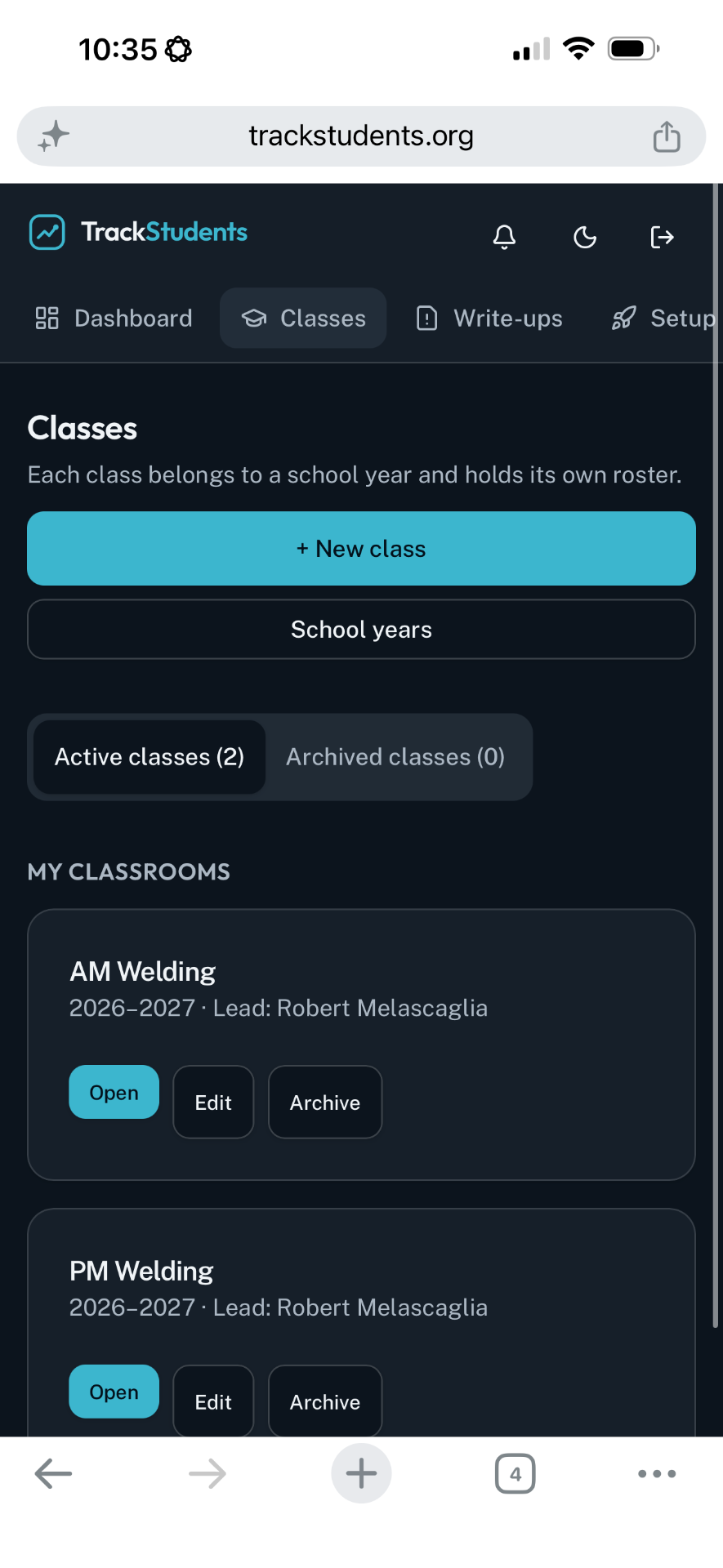 Demo classroom list with rosters