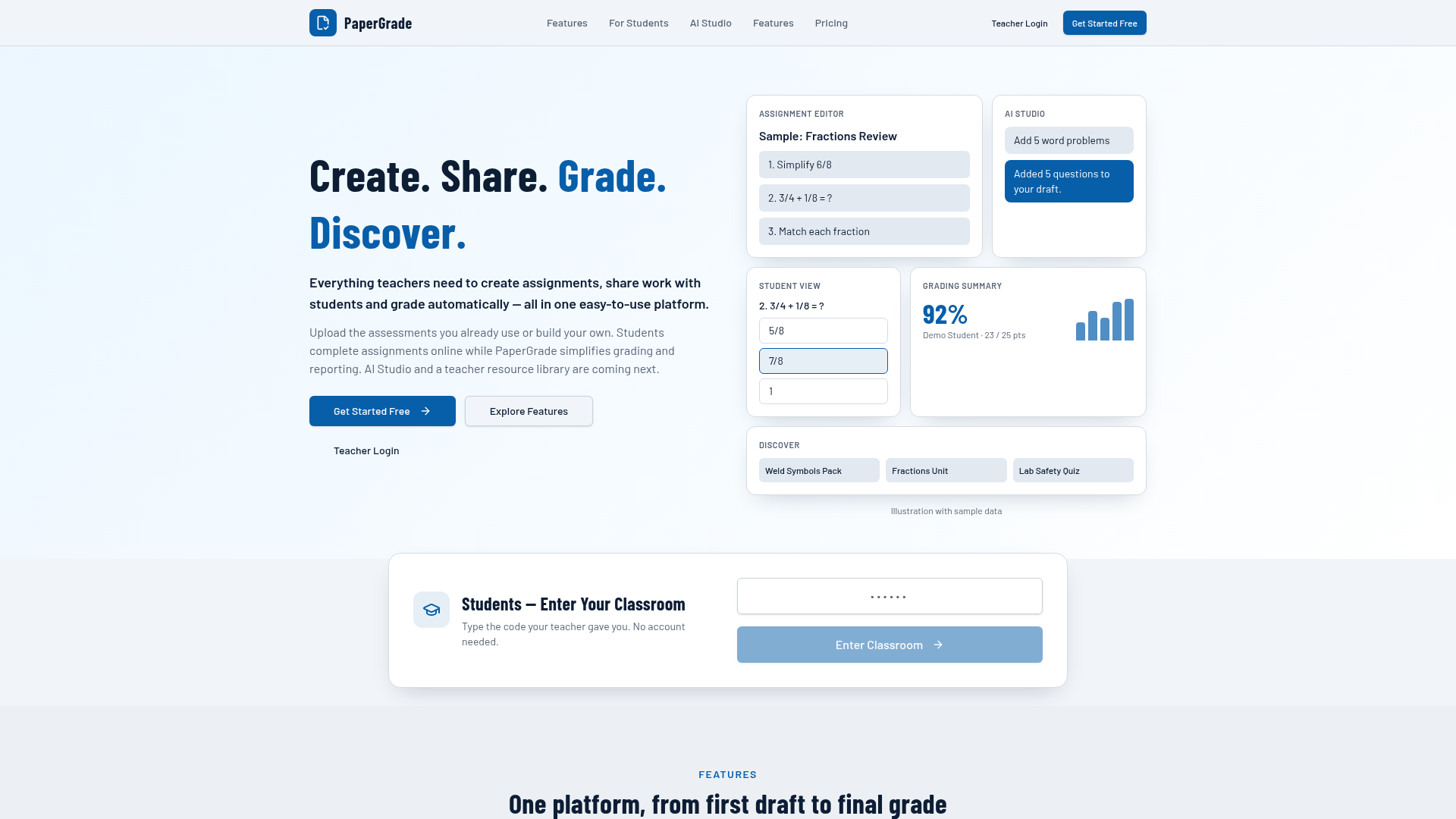 PaperGrade public website homepage