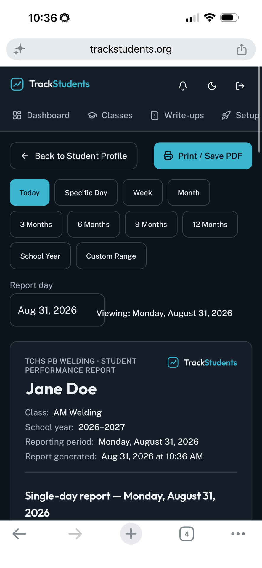 Demo tracking report date range